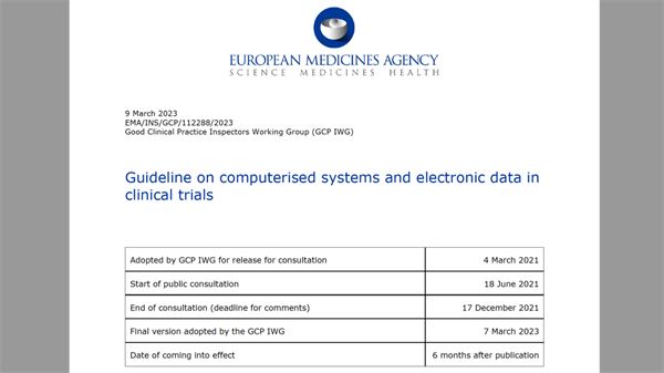 eCF REG Team has updated the "eCF Requirements" to include mappings to the EMA Guideline on Computerised Systems and Electronic Data in Clinical Research